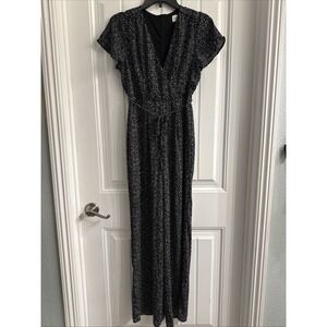Jun & Ivy Ashaya Jumpsuit Romper Women's Sz S Black W/ White Polka-Dot V-Neck